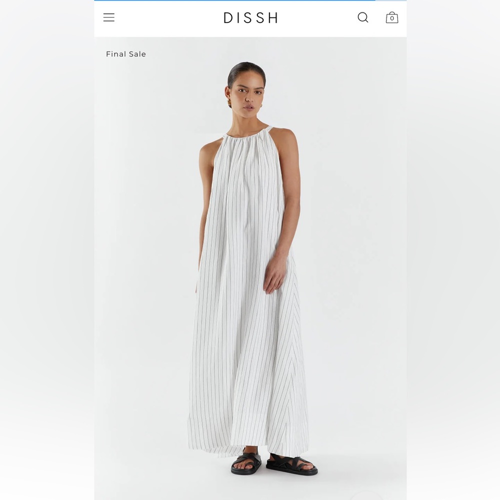 DISSH White Maxi Halter Dress with Thin Gray Stripes